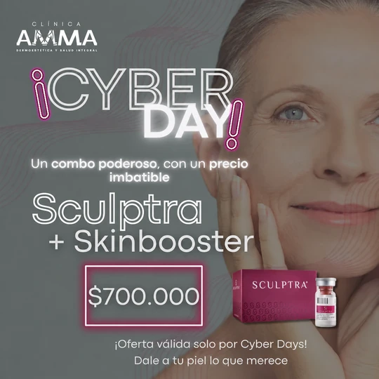 Cyber Day · Sculptra + Skinbooster, pieza gráfica de Clínica AMMA